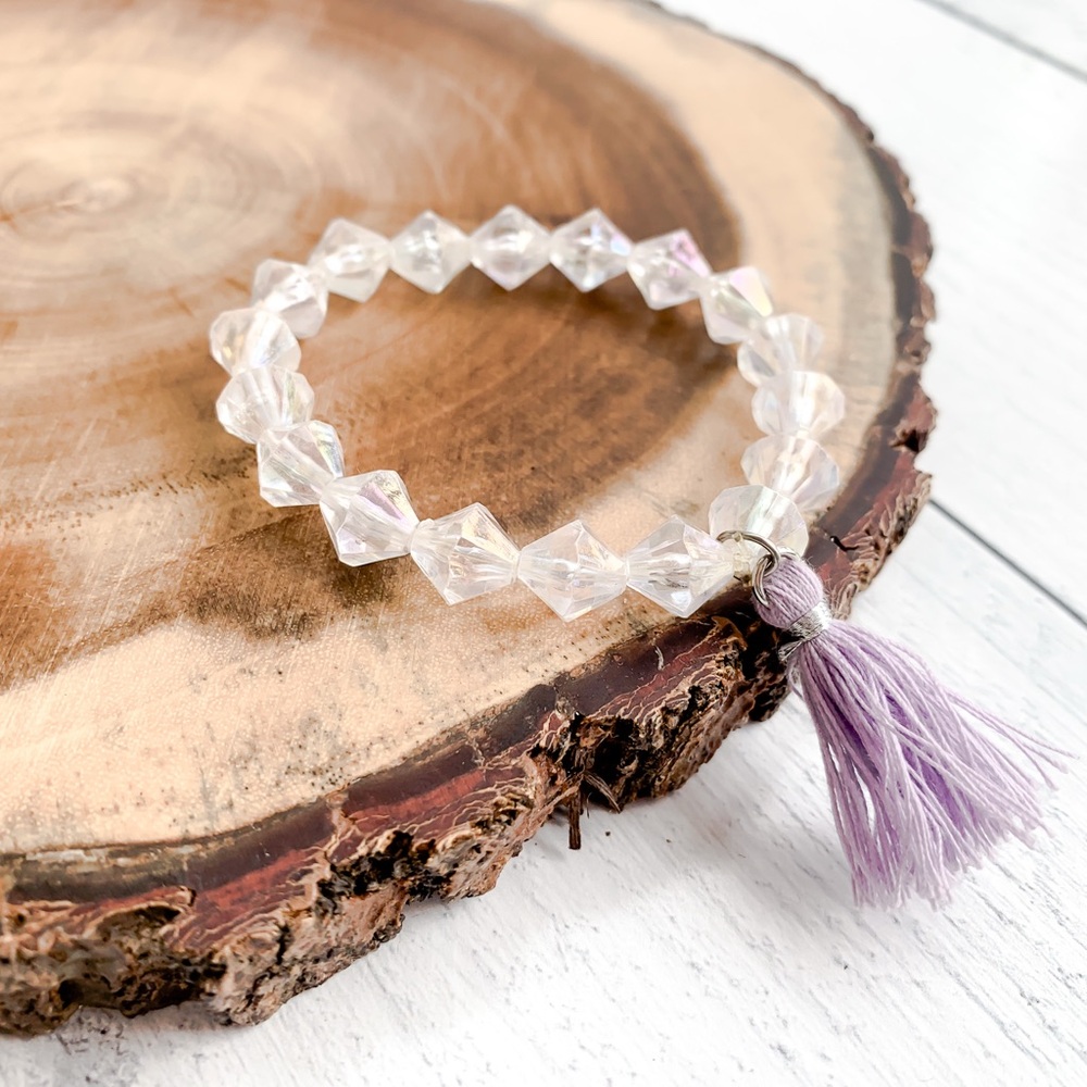 Crystal Beaded Bracelet with Purple Tassel